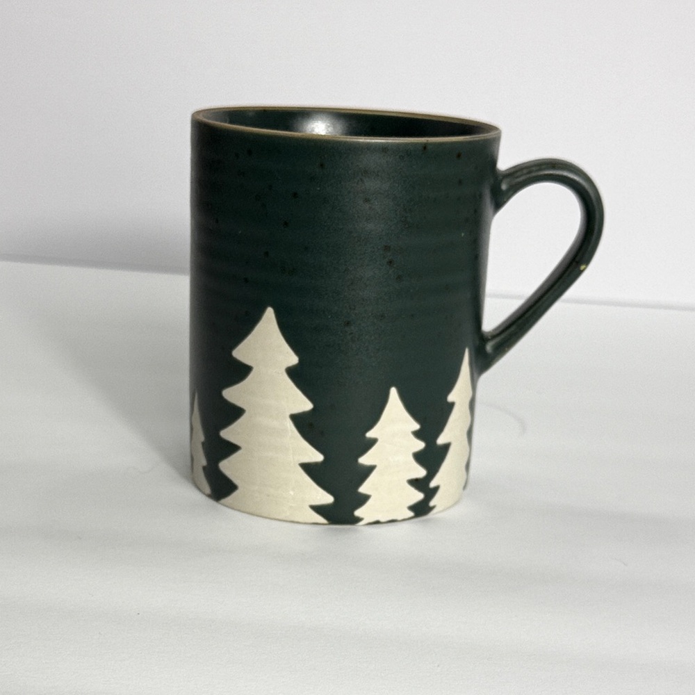 Crate & Barrel Green Trees Stoneware Mug